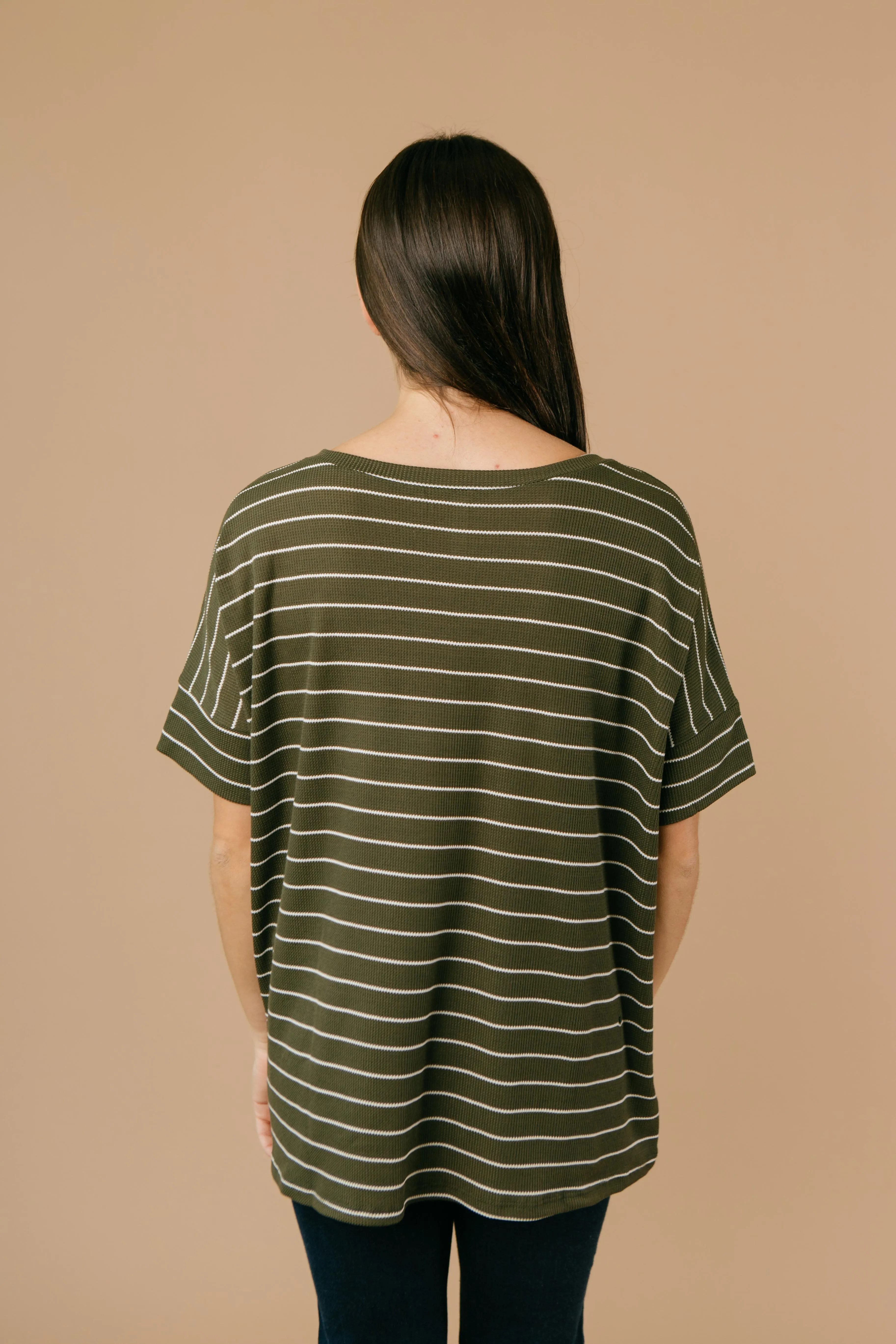 Tow The Line Striped Tee In Olive - On hand