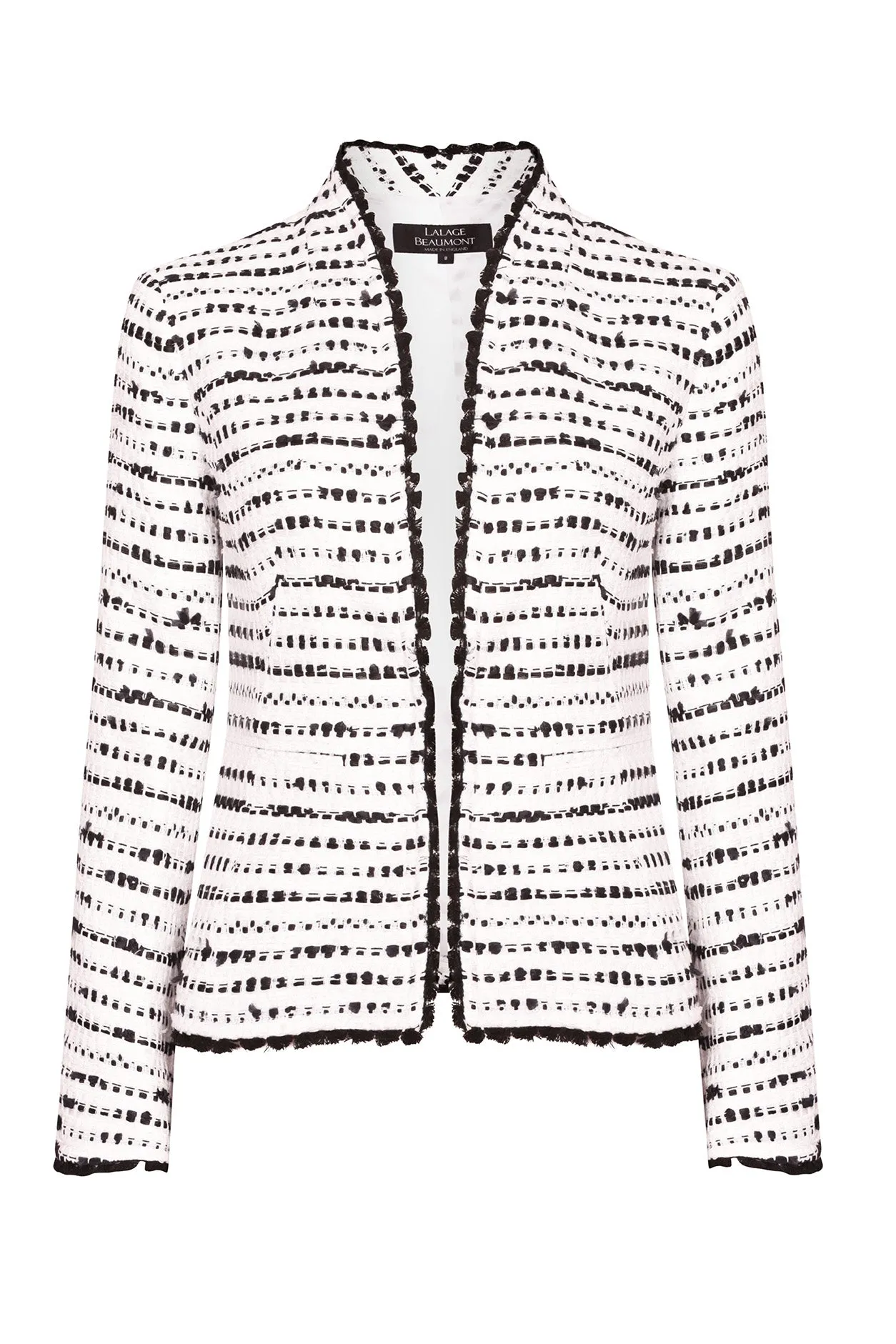 Tweed Jacket in Black and White and Black Picot Braid Edging - Diana