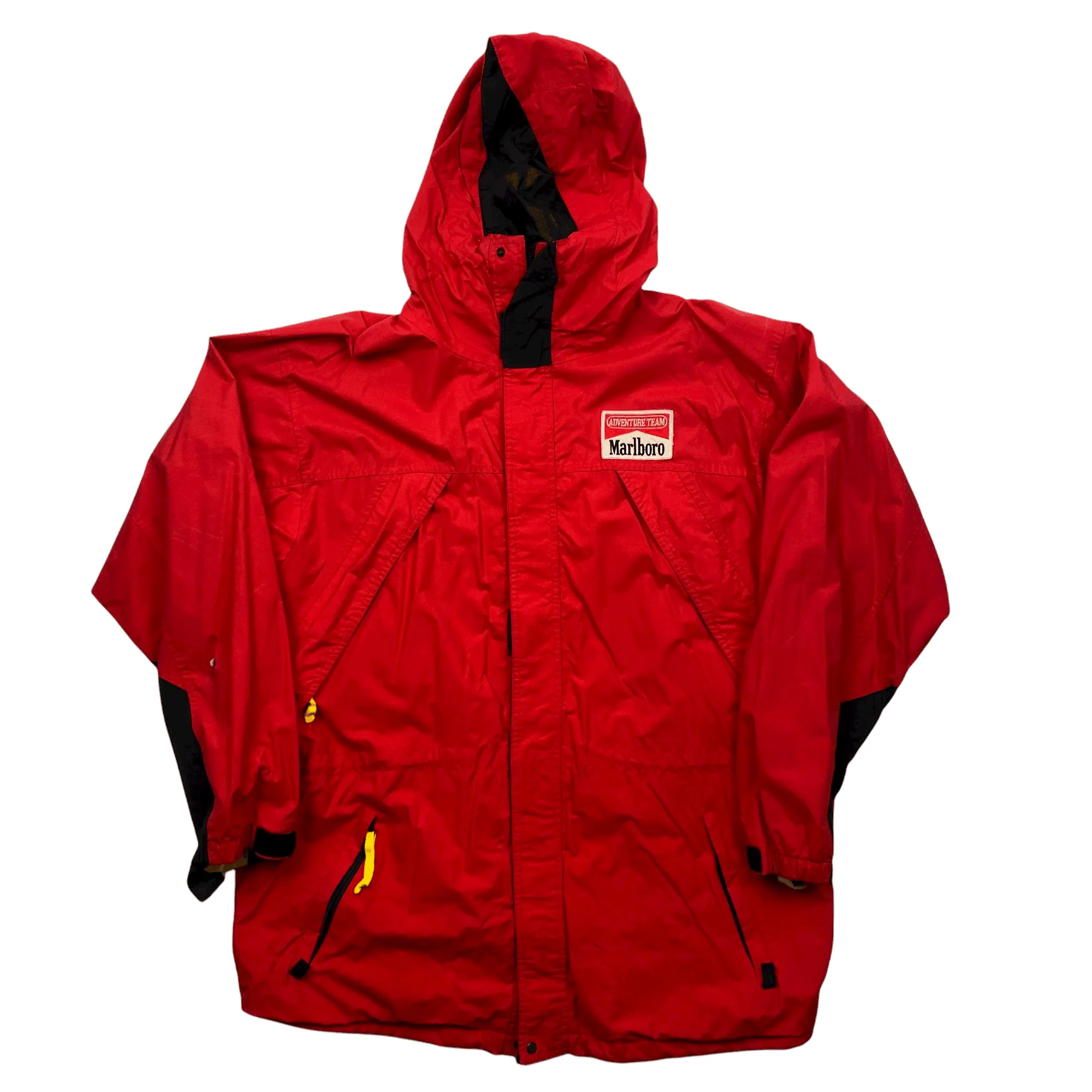 Vintage 90s Red   Black Marlboro Adventure Team Spell-Out Waterproof Jacket - Large