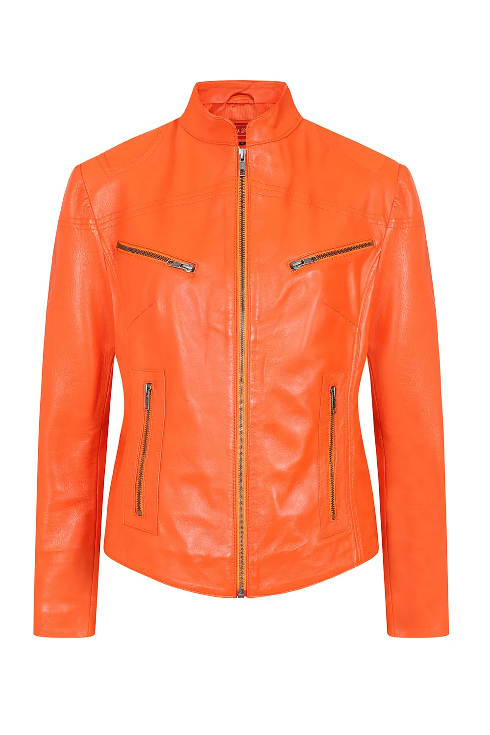 Women's Orange Leather Biker Jacket with Plenty of Style and Nicely Fitted - 'CHLOE'