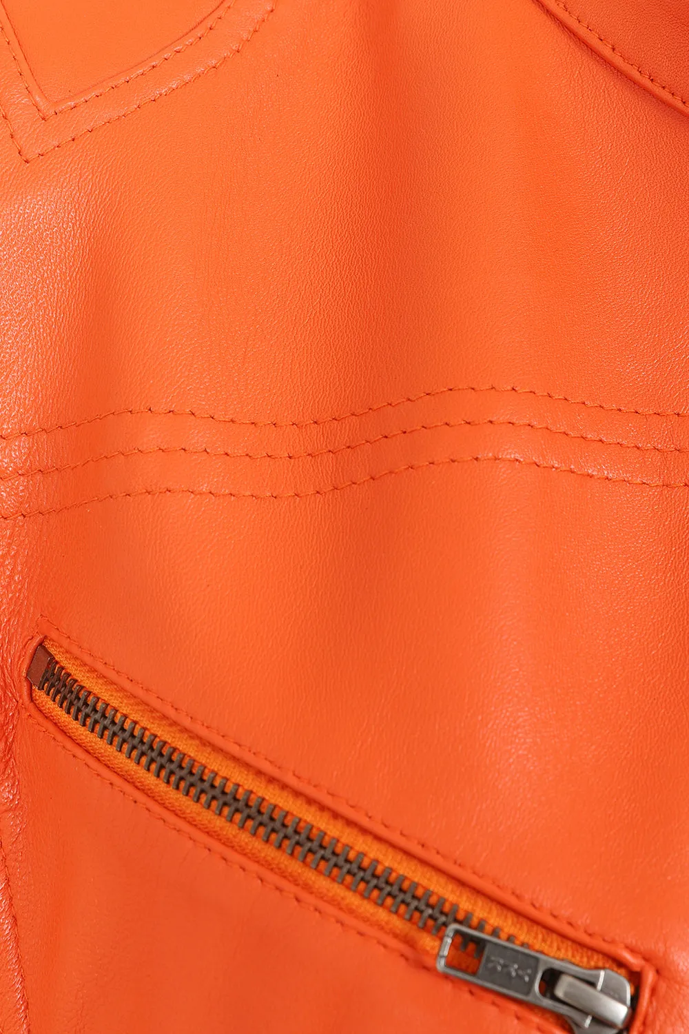 Women's Orange Leather Biker Jacket with Plenty of Style and Nicely Fitted - 'CHLOE'